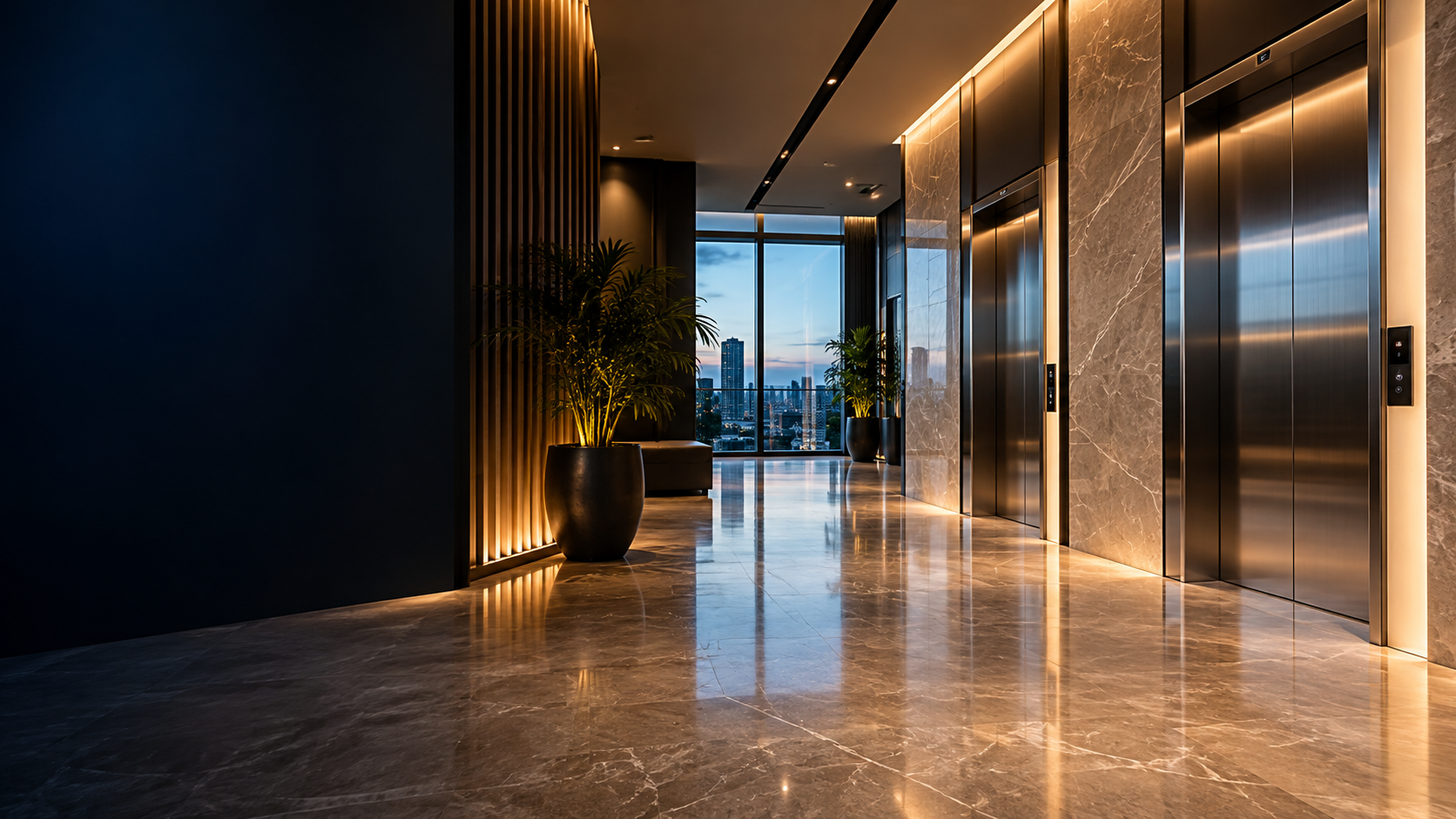 Elevadores em um hall de edifício